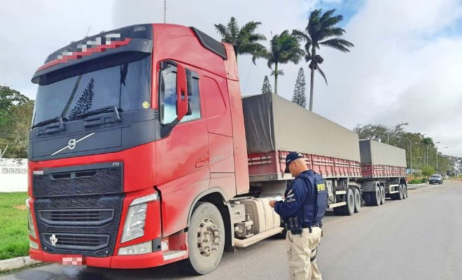 Caminhão com excesso de carga é apreendido na BR-423, em Garanhuns — Foto: PRF/Divulgação 