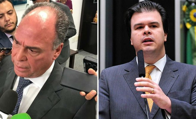 Senador Fernando Bezerra Coelho (MDB-PE) e o filho dele, deputado Fernando Coelho Filho (DEM-PE), ambos alvos de operação da PF no Congresso — Foto: Gustavo Garcia/G1; Câmara dos Deputados/Divulgação 
