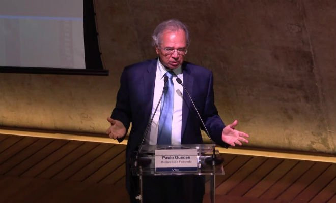 Paulo Guedes em evento no Rio de Janeiro nesta sexta-feira (7) — Foto: Reprodução 