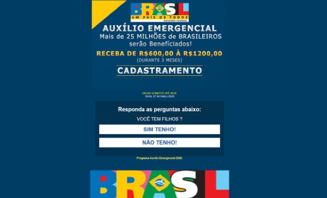 Golpe promete até R$ 1,2 mil para quem preencher dados em link malicioso. (Foto: Reprodução/Whatsapp.) 