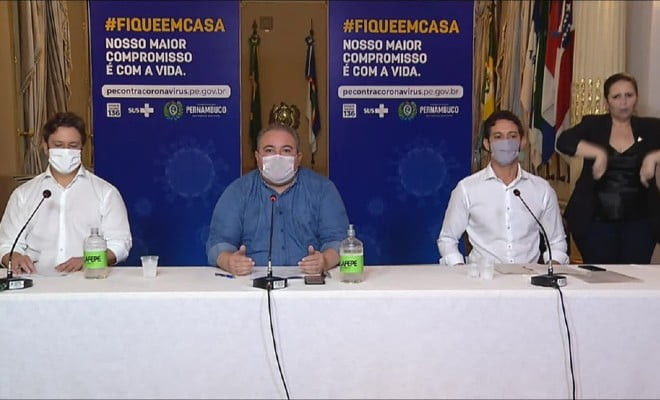 Secretários estaduais detalharam quarentena que passa a vigorar em Pernambuco no sábado (16) — Foto: Reprodução/Governo de Pernambuco 