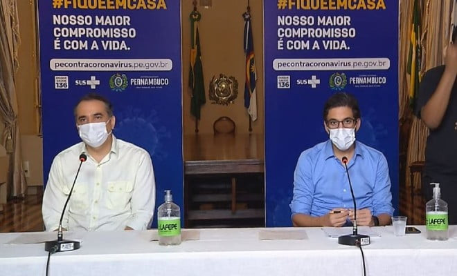 Em coletiva de imprensa, secretários falaram sobre retomada econômica em Pernambuco — Foto: Reprodução/Governo de Pernambuco 