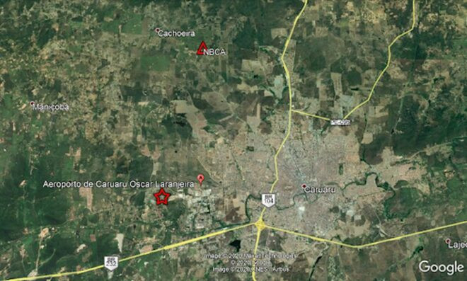 Localização do tremor registrado em Caruaru — Foto: Foto: Laboratório de Sismologia da UFRN/ Divulgação 