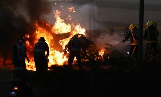 Acidente Roman Grosjean GP do Barein de F1 — Foto: REUTERS/Bryn Lennon 