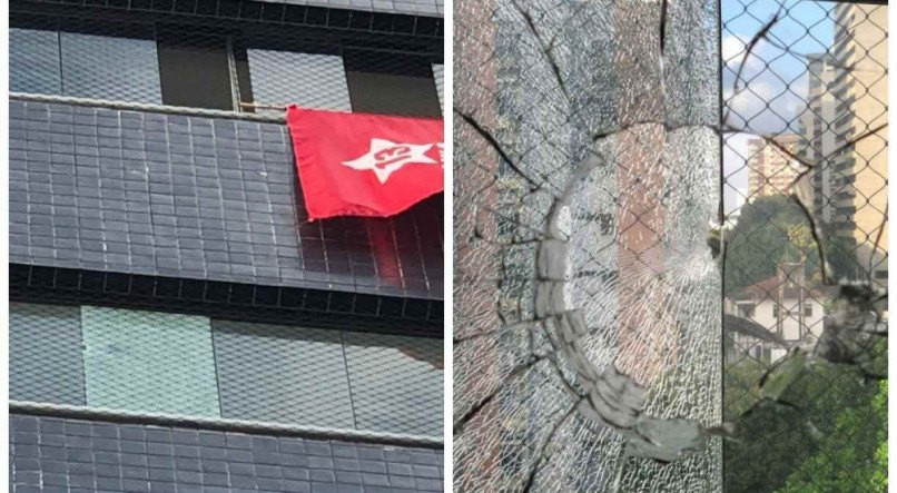 Um apartamento com bandeira do PT hasteada no bairro de Casa Amare, Zona Norte do Recife, foi atingido por tiros. - FOTO: Reprodução/ Redes Socias 