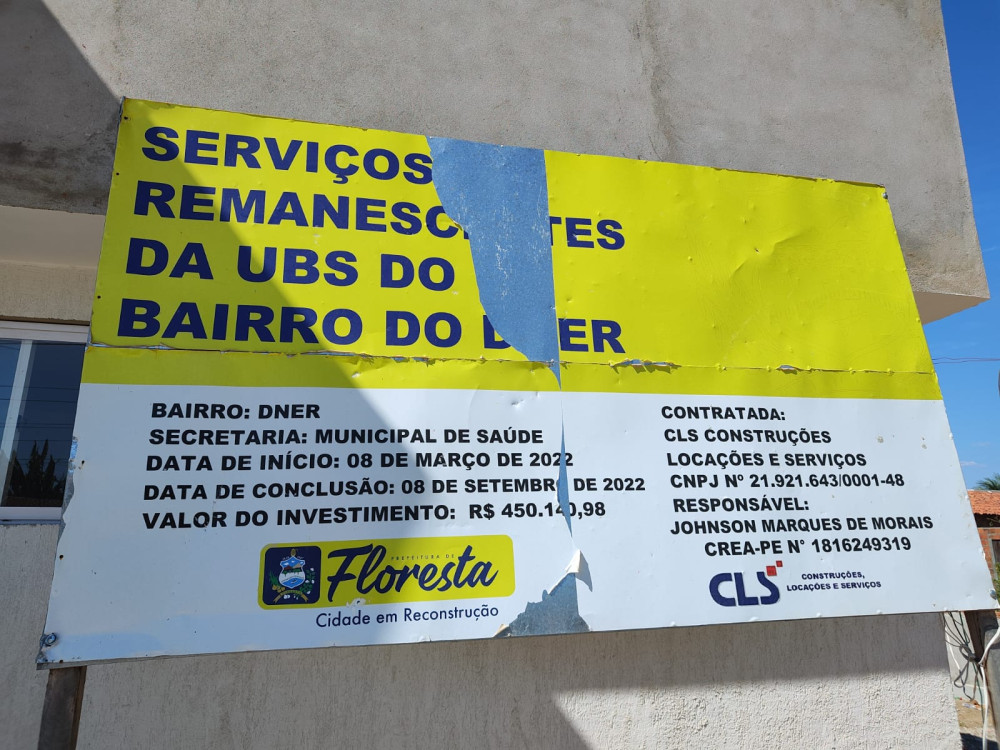 Posto de saúde em construção há 10 anos tem obra paralisada mais uma vez em Floresta, PE