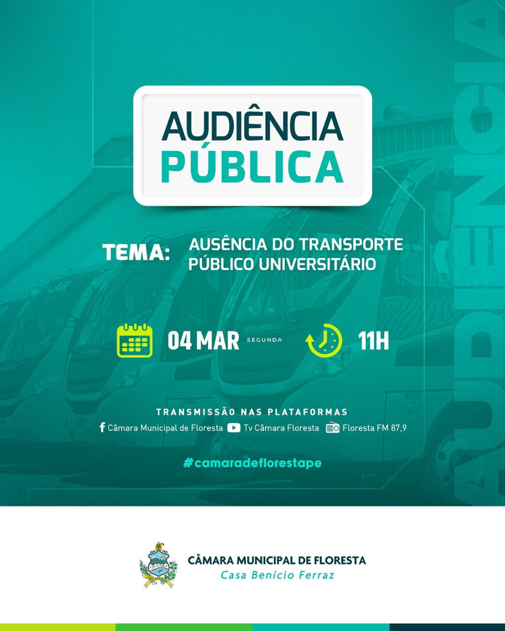 Câmara promove audiência pública sobre transporte universitário nesta segunda em Floresta, PE