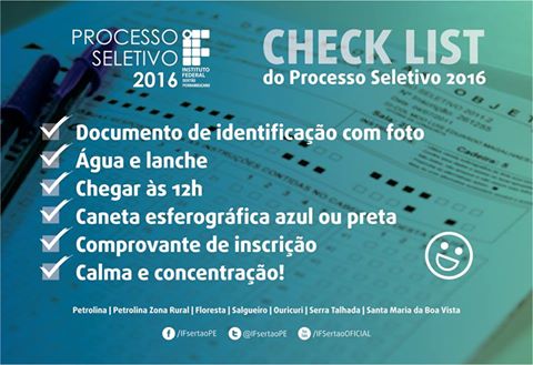 check list processo seletivo 2016 if sertao