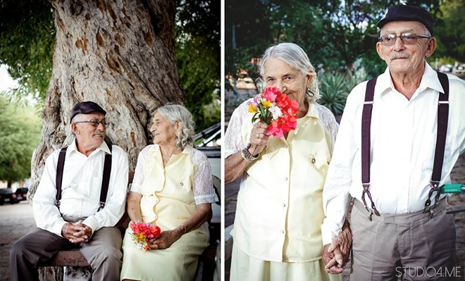 Casal de idosos faz ensaio fotográfico para comemorar 60 anos de casamento