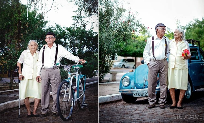 Casal de idosos faz ensaio fotográfico para comemorar 60 anos de casamento